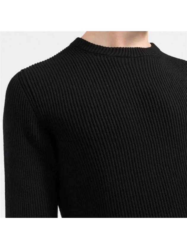 Wappen Patch Crew Neck Ribbed Wool Knit Top Black - STONE ISLAND - BALAAN 5