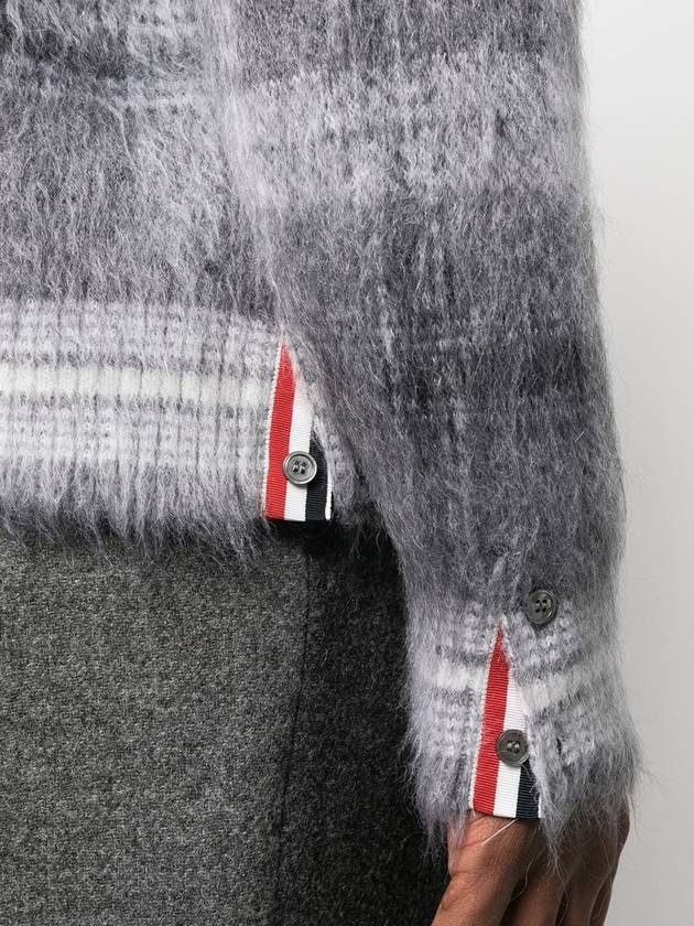 Funmix Tartan Mohair 4 Bar V-neck Cardigan Grey - THOM BROWNE - BALAAN 6