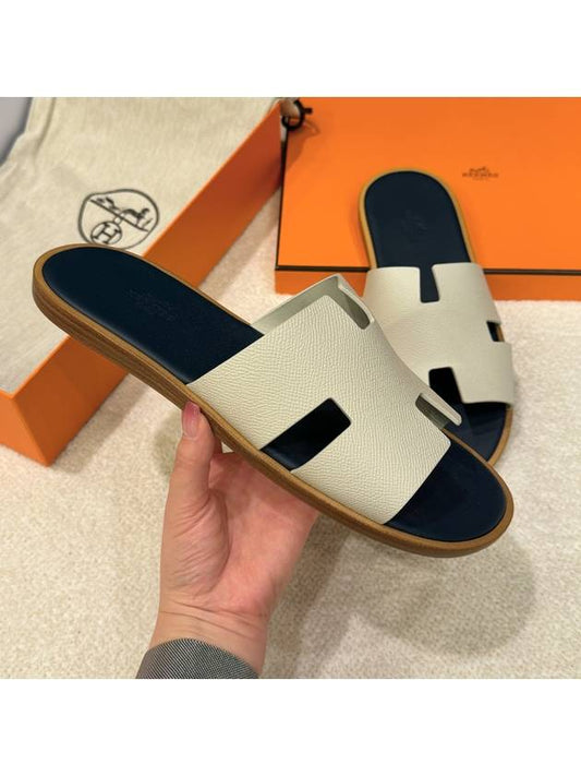 Men's Izmir Sandals Calfskin Absong White Navy - HERMES - BALAAN 2