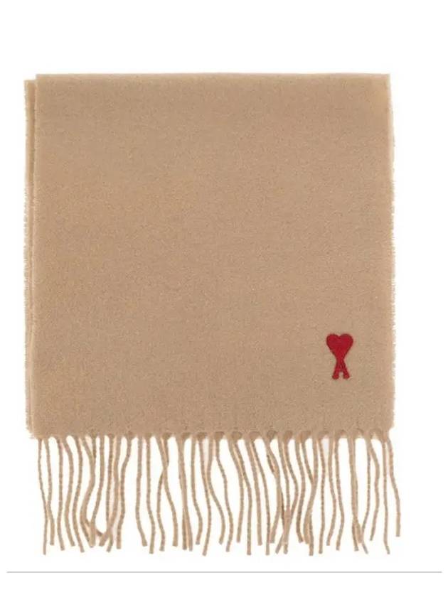 Small Heart Logo Wool Scarf Beige - AMI - BALAAN 2