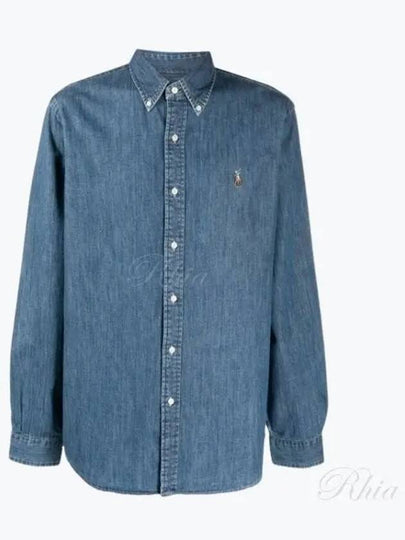 Men's Denim Custom Fit Long Sleeve Shirt Blue - POLO RALPH LAUREN - BALAAN 2