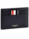 Pebble Grain Leather Stripe Single Card Wallet Black - THOM BROWNE - BALAAN 2