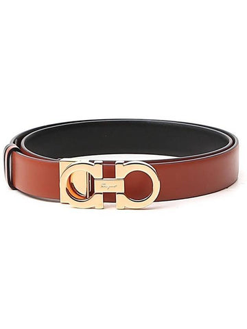 Reversible Gancini Leather Belt Black Sella - SALVATORE FERRAGAMO - BALAAN 1