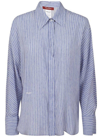 Dinar Striped Silk Long Sleeve Shirt Blue - MAX MARA - BALAAN 1