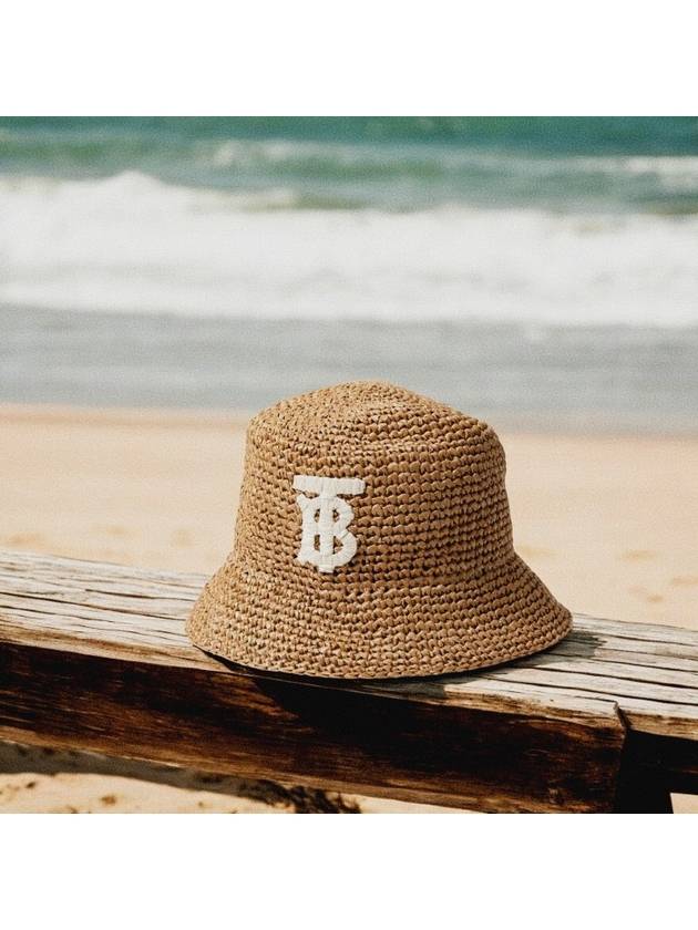 Monogram Motif Raffia Effect Bucket Hat Beige - BURBERRY - BALAAN 2