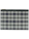 Tartan Pebble Grain Leather Clutch Bag Grey - THOM BROWNE - BALAAN 4