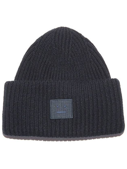 Face Patch Ribbed Wool Beanie Black - ACNE STUDIOS - BALAAN 2