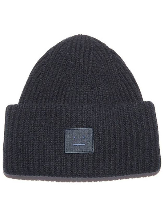 Face Patch Ribbed Wool Beanie Black - ACNE STUDIOS - BALAAN 2