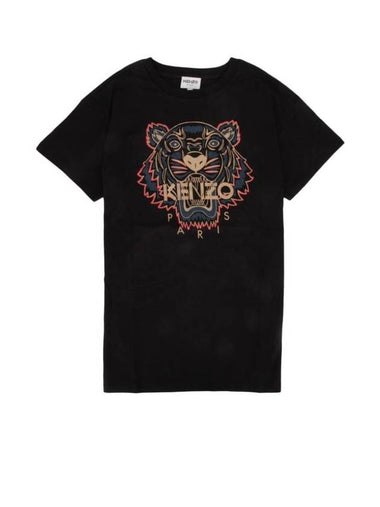 Tiger Print Cotton Short Sleeve T-Shirt Black - KENZO - BALAAN 1