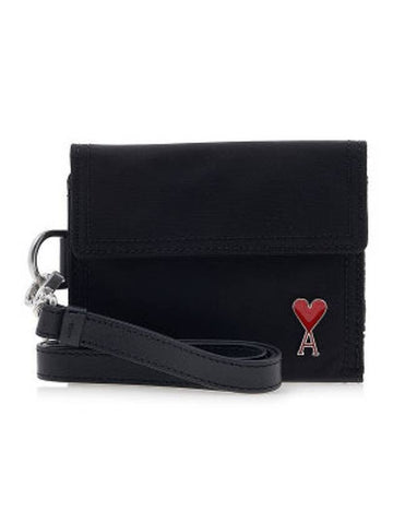 Logo Strap Half Wallet Black - AMI - BALAAN 1