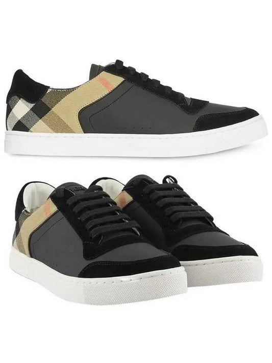 House Check Leather Suede Low Top Sneakers Black - BURBERRY - BALAAN 2