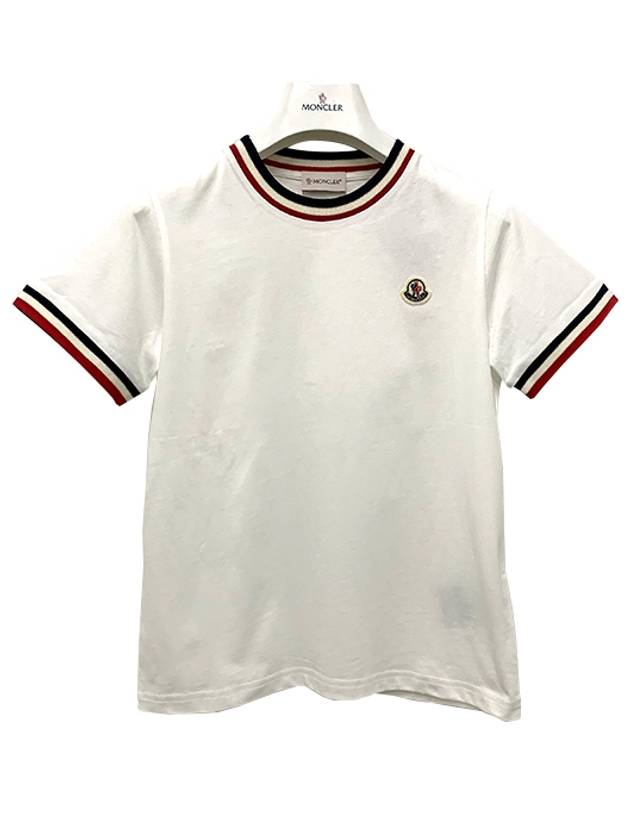 Kids Logo Patch Three Stripe Lining Short Sleeve T Shirt 12Y 14Y Snow White 8C00023 83092 034 - MONCLER - BALAAN 2