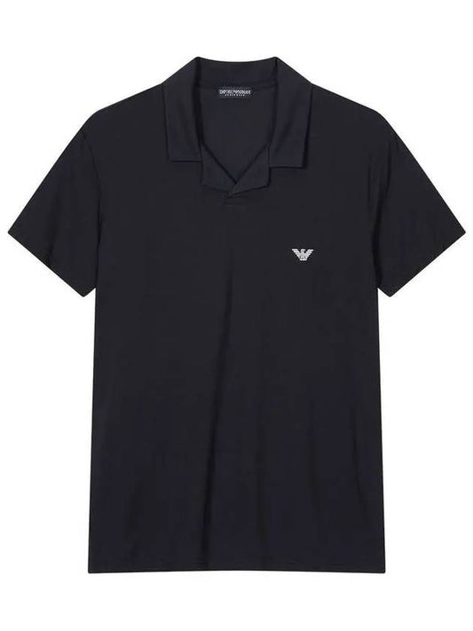 Modal Open Collar Lounge Polo Shirt Black - EMPORIO ARMANI - BALAAN 2