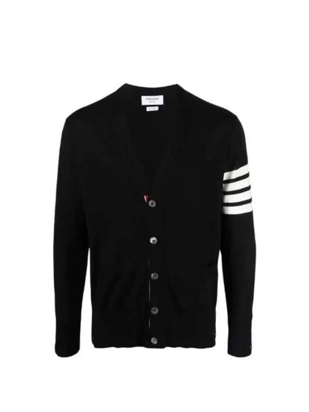 Men's Sustainable Classic Diagonal Wool Cardigan Black - THOM BROWNE - BALAAN 2