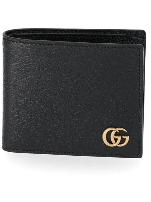 GG Marmont Leather Bi Fold Wallet Black Gold - GUCCI - BALAAN 1