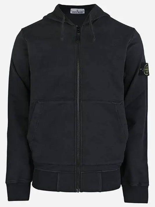 Garment Dyed Cotton Fleece Full Zip Hooded Jacket Navy - STONE ISLAND - BALAAN 2