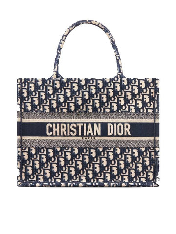 Oblique Medium Book Tote Bag Beige Navy - DIOR - BALAAN 1