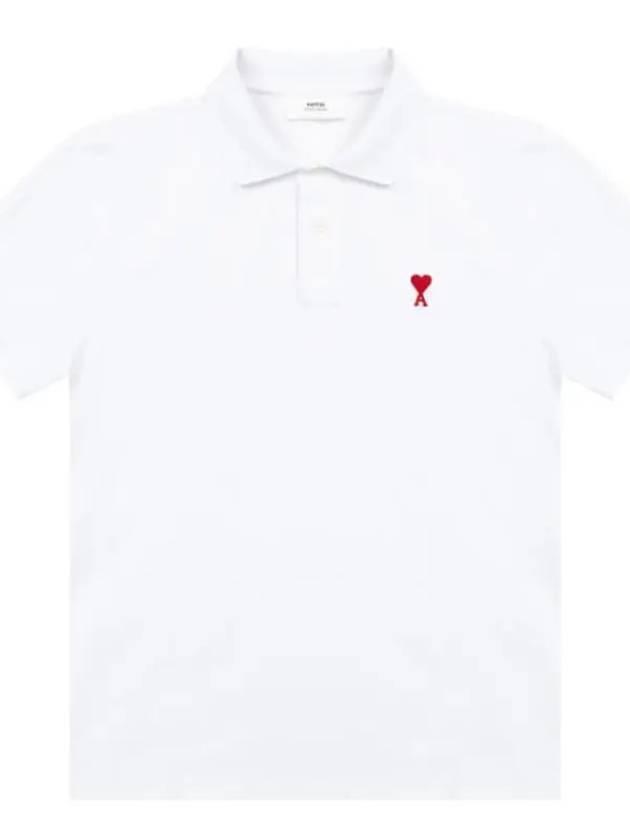 Small Heart Logo Polo Shirt White - AMI - BALAAN 2