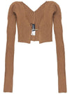 La Maille Pralu Micro Charm Logo Cardigan Brown - JACQUEMUS - BALAAN 3