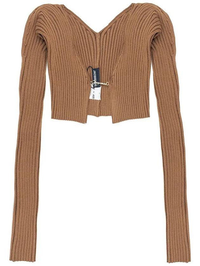 La Maille Pralu Micro Charm Logo Cardigan Brown - JACQUEMUS - BALAAN 2