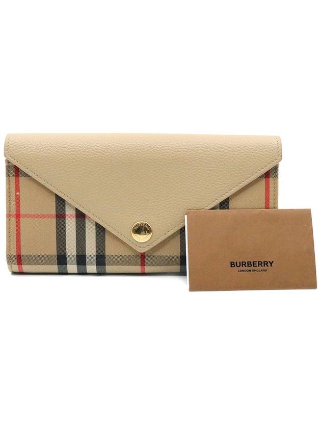 Women s Burberry 8026111 Beige Leather Haymarket Check Canvas Long Wallet gt Gangbuk used luxury goods - BURBERRY - BALAAN 3