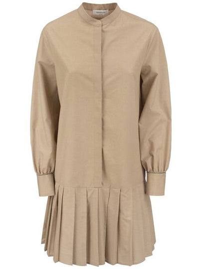 Monilli Cuffs Wool Cotton Long Sleeve Midi Dress Beige - FABIANA FILIPPI - BALAAN 2