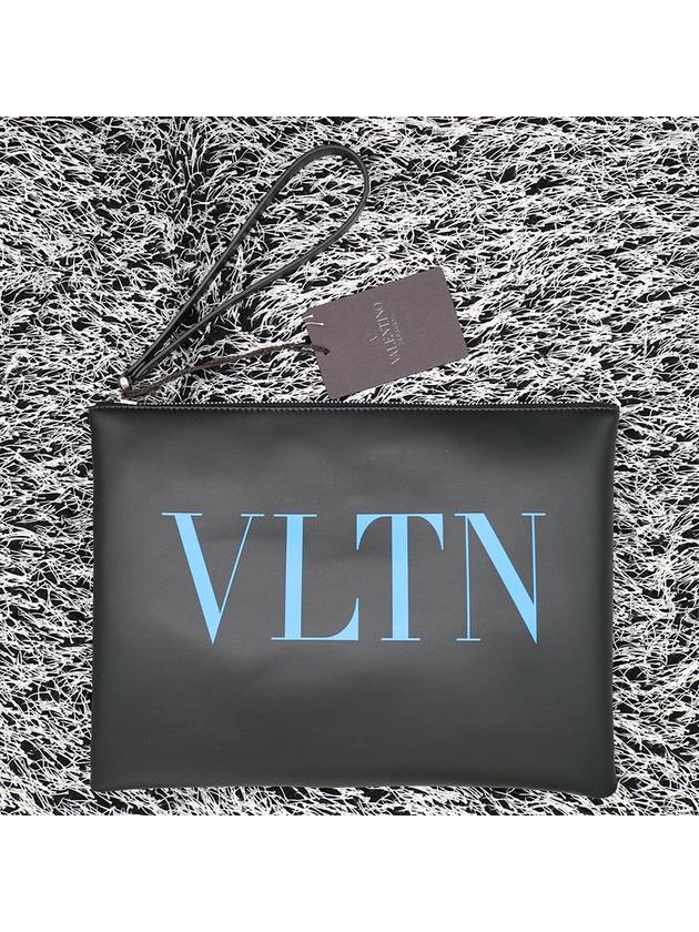 VLNT Logo Calfskin Clutch Bag Black - VALENTINO - BALAAN 2