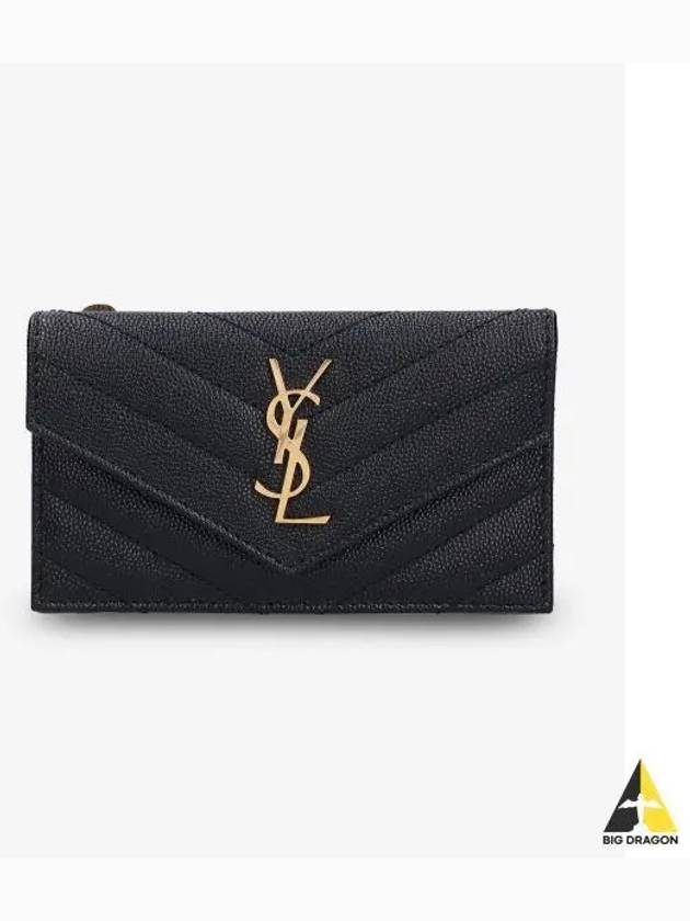 Cassandre Matelasse Fragment Emboss Leather Flap Card Wallet Black - SAINT LAURENT - BALAAN 2