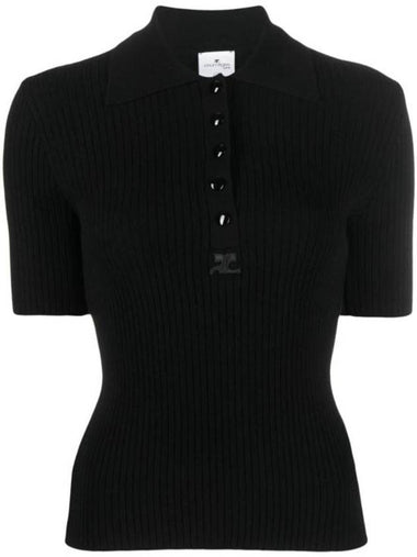 Logo Polo Short Sleeve Knit Top Black - COURREGES - BALAAN 1