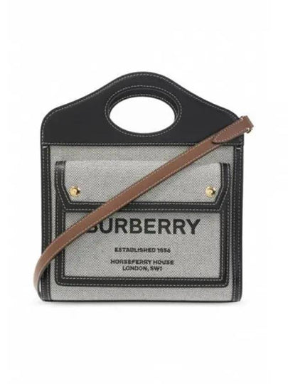 Mini Tri-tone Cotton Canvas and Leather Pocket Crossbody Bag Black Tan - BURBERRY - BALAAN 2