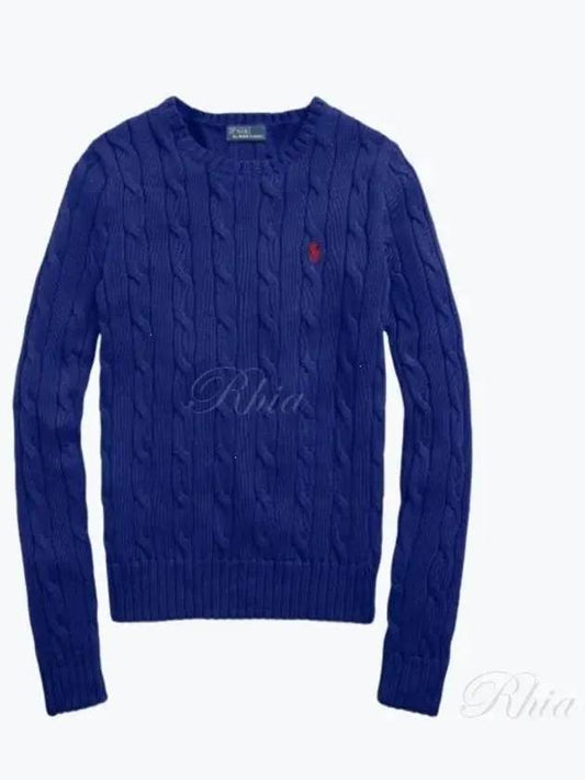 Embroidered Logo Pony Cable Knit Top Blue - POLO RALPH LAUREN - BALAAN 2