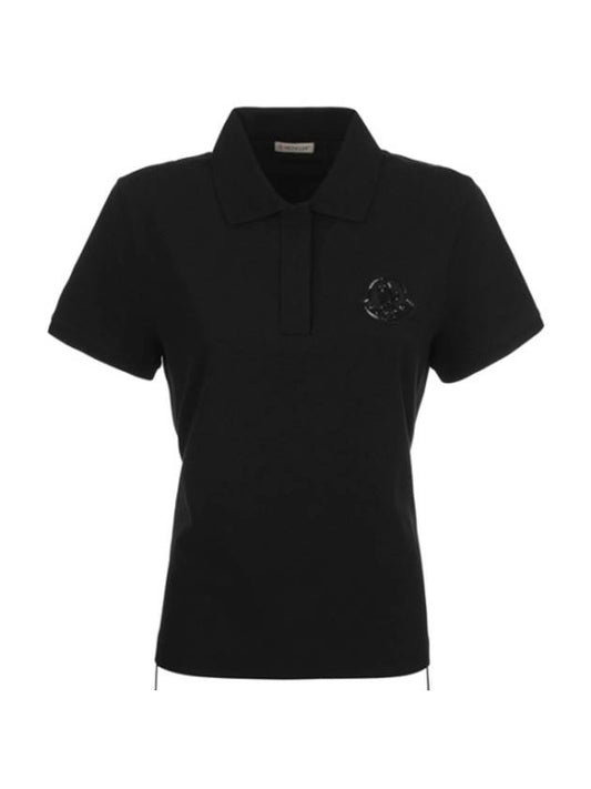 Logo Sequin Short Sleeve Polo Shirt Black - MONCLER - BALAAN 1