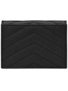 Monogram Caviar Leather Flap Card Wallet Black - SAINT LAURENT - BALAAN 4