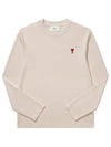 Chain Stitch Heart Logo Long Sleeve T-Shirt Light Beige - AMI - BALAAN 6