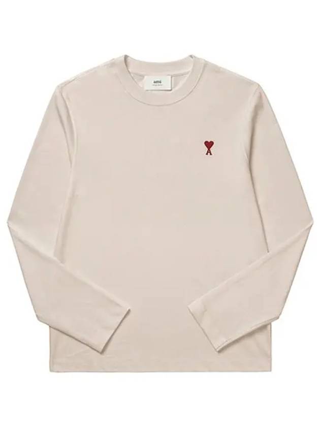 Chain Stitch Heart Logo Long Sleeve T-Shirt Light Beige - AMI - BALAAN 2