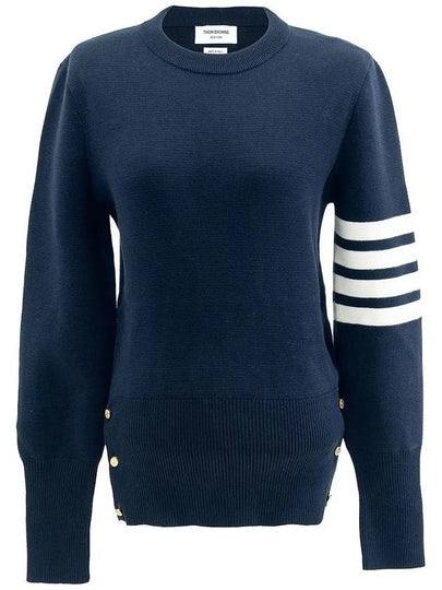 Milano Stitch Crewneck 4-Bar Cotton Crepe Knit Top Navy - THOM BROWNE - BALAAN 2