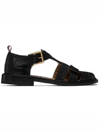 Vitello Brogue Fisherman Calf Leather Sandals Black - THOM BROWNE - BALAAN 2