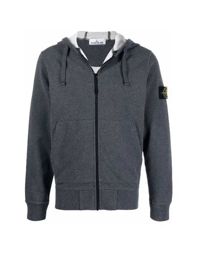 Men's Waffen Patch Fleece Zip Up Hoodie Charcoal - STONE ISLAND - BALAAN 2