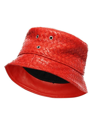 Intrecciato Leather Bucket Hat Red - BOTTEGA VENETA - BALAAN 1