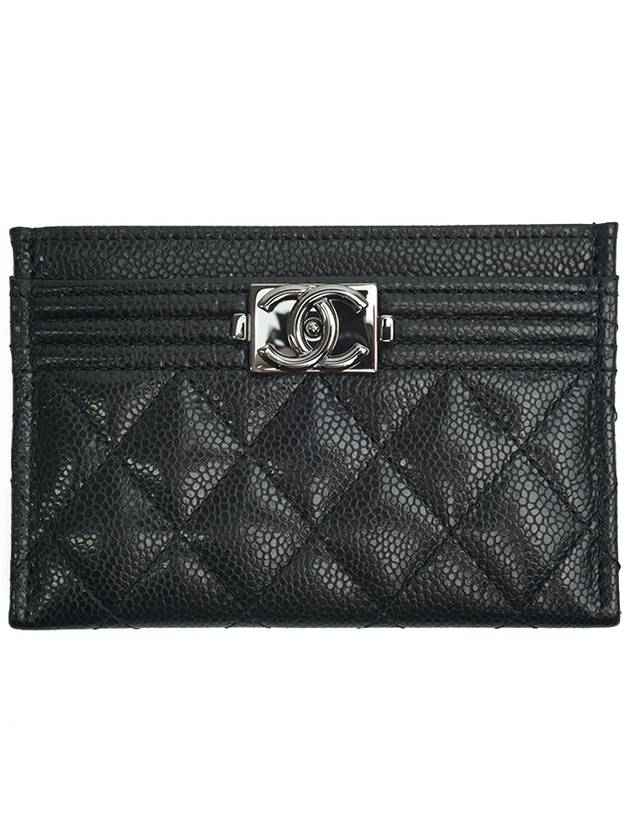 Boy Shining Silver Logo Caviar Card Wallet Black - CHANEL - BALAAN 3