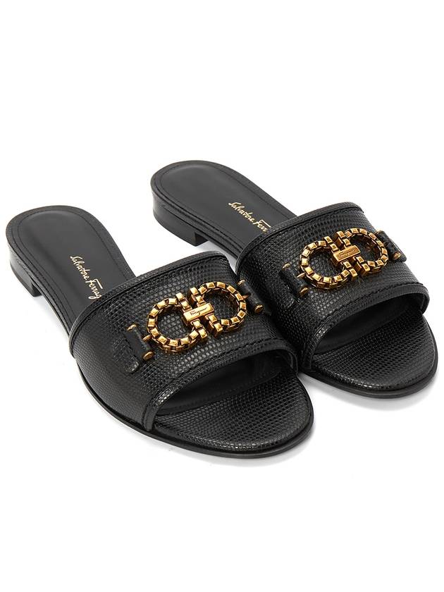 Rhodes Gancini Lizard Slippers Black - SALVATORE FERRAGAMO - BALAAN 4