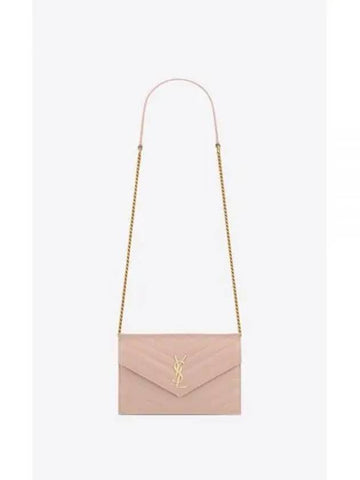 YSL Shoulder Bag Grande Poudre Leather Cassandra Envelope Chain Wallet PALE Pink Bag 742920BOW016920 - SAINT LAURENT - BALAAN 1