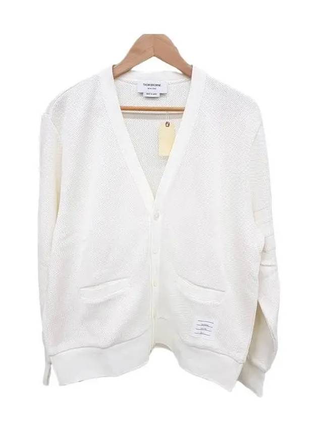 4 Bar V-neck Knit Cotton Cardigan White - THOM BROWNE - BALAAN 2