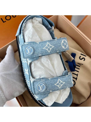 Monogram Paseo Velcro Denim Flat Sandals - LOUIS VUITTON - BALAAN 1