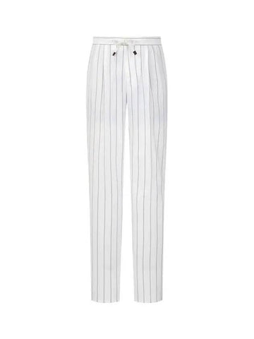 Men s Drawstring Striped Pants White 270586 - BRUNELLO CUCINELLI - BALAAN 1