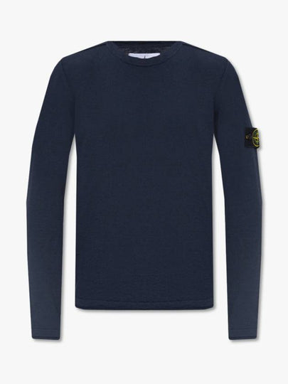 Logo Patch Crew Neck Cotton Nylon Knit Top Navy - STONE ISLAND - BALAAN 2