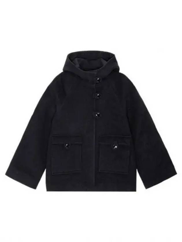 Wool Hooded Jacket Black - GANNI - BALAAN 2