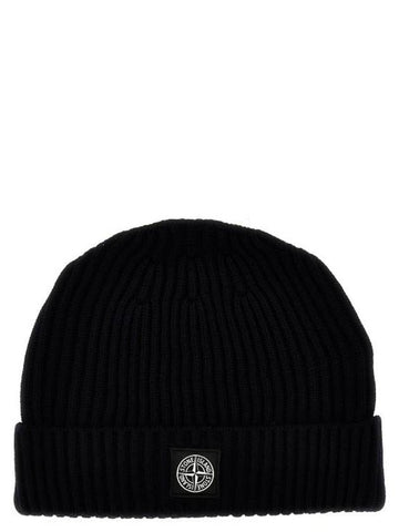 Kids Logo Patch Wool Beanie Navy - STONE ISLAND - BALAAN 1