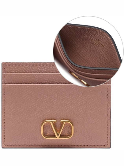 V Logo Signature Grainy Calfskin Card Wallet Pink - VALENTINO - BALAAN 2