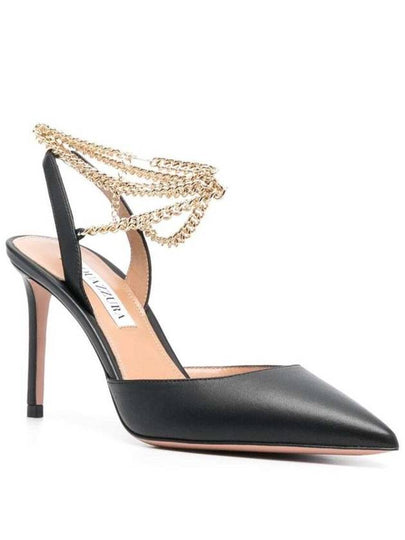 Black Slingback Pumps With Chain Ankle Strap In Leather Woman - AQUAZZURA - BALAAN 2